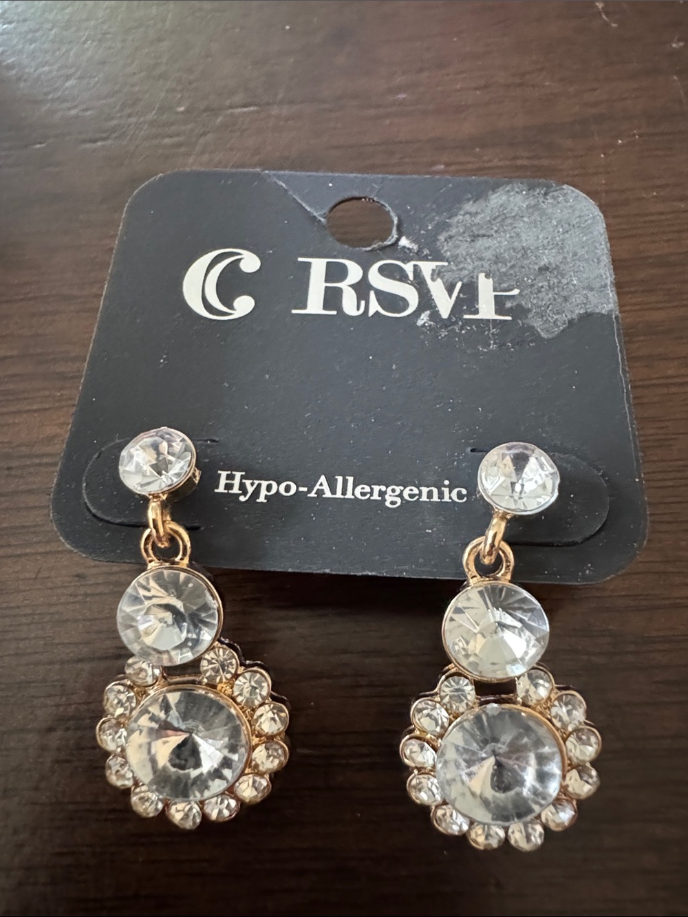 RSVP Gold-Tone Clear Crystal Drop Earrings